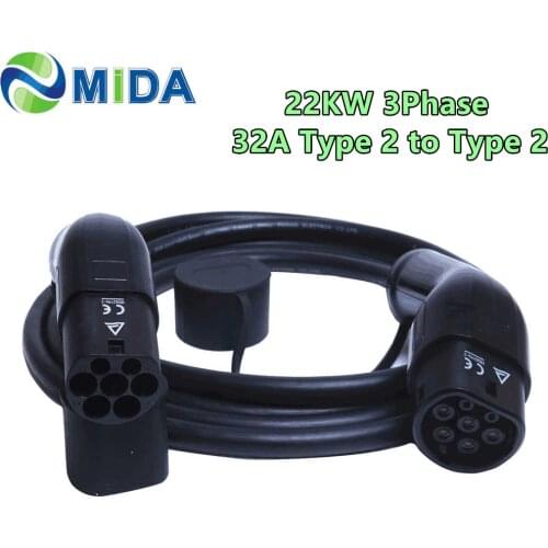 3 Phase 22KW Type 2 to Type 2 EV Charger 32A 5Meter EV Charging Cable 5X6+2X0.5mm2 Electric Car Charger