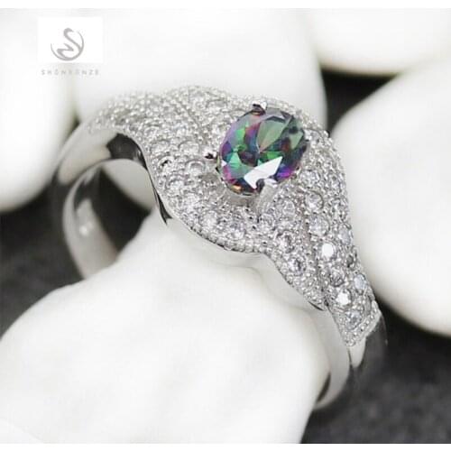 SHUNXUNZE Luxury Wedding rings Jewelry for women dropshipping best sell Rainbow Cubic Zirconia Rhodium Plated R3146 size 6 7 8 9