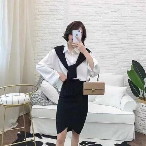 2 Piece Outfits Women Autumn Two Piece Set Top and Skirts Suits Fake Two Piece Shirts&pencil Skirts Sets Slim Tracksuits