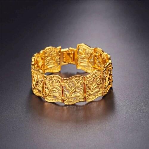 Gold Color Bracelet For Women Solid Hollow Flower Pattern Bracelet Wholesale Vintage Bangle Wrap Cuff Bracelets H5195
