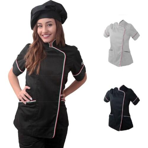 Womens coat cook chef black white half sleeves female cotton kitchen