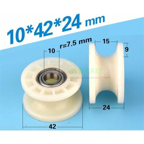 10*42*24mm nylon coated plastic pulley, 608zz double bearing rolling wheel for spinning machine / textile machinery/15mm track
