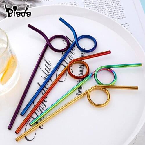 10Pcs Creative Drinking Straws Bar Accessories Stainless Steel Drinking Straws with Cleaner Brush Cocktail Wine Party Drink-ware