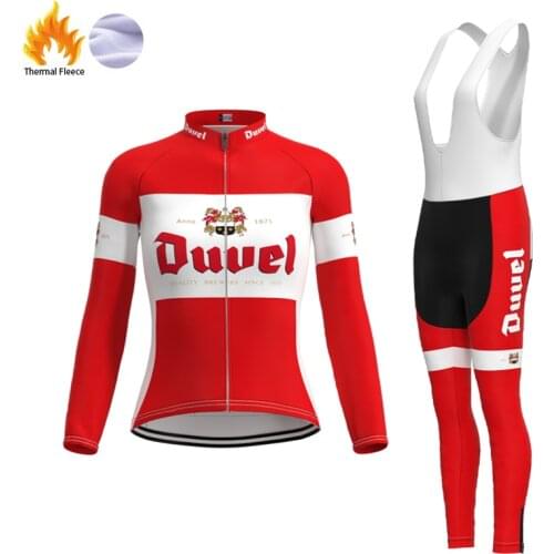 1992 Racing Belgium Duvel Team Retro Woman Fleece Cycling Jersey Long sleeve Set winter Mtb Bike Jersey maillot ciclismo mujer