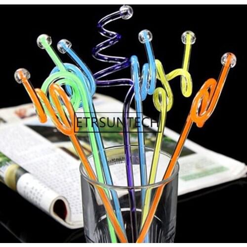 200pcs Reusable Acrylic Swizzle Stick Swirly Colored Hard Picks Wine Drink Stirrer Party Decor Bar Accessories