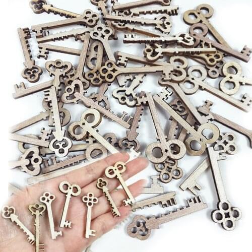 25/50/100pcs Wood Retro key Laser Cut Out Natural Wood Pieces Children Handmade Scrapbooking DIY Party Wedding Decoration