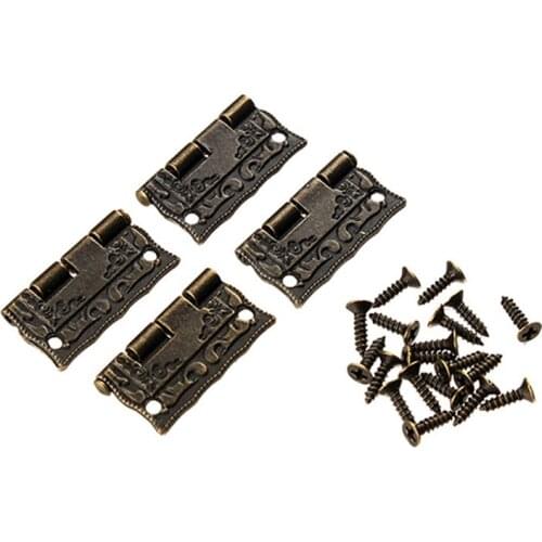 4Pcs 36*23mm Antique Bronze Hinges Cabinet Door Drawer Decoration Vintage Hinge For Jewelry Wooden Box Furniture Hardware