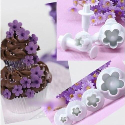 4Pcs/Set Plum Flower Plunger Mousse Fondant DIY Silicone Mold Bakeware Cutter Sugarcraft Christmas Cake Decorating Tools