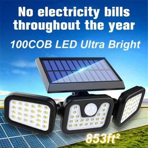 74SMD LED/100 COB LED Rotatable Solar Lights Outdoor Motion Security Light Three Head Spotlight Waterproof Wall Lamp Yard Garage