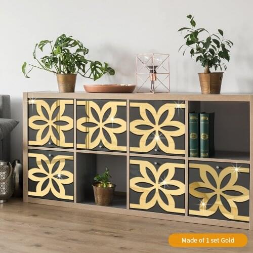 12pcs DIY Acrylic Floral Hollow Mirror Wall Stickers Removable Wall Art House Decoration DIY Wall Decals Art for Living Room