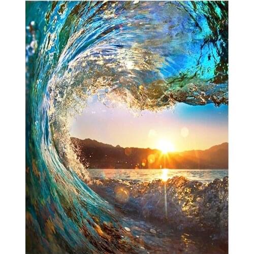 Diy 5D Diamond Embroidery Landscape Full Square/Round Drill Diamond Painting Cross Stitch Ocean Waves Mosaic Home Decoration