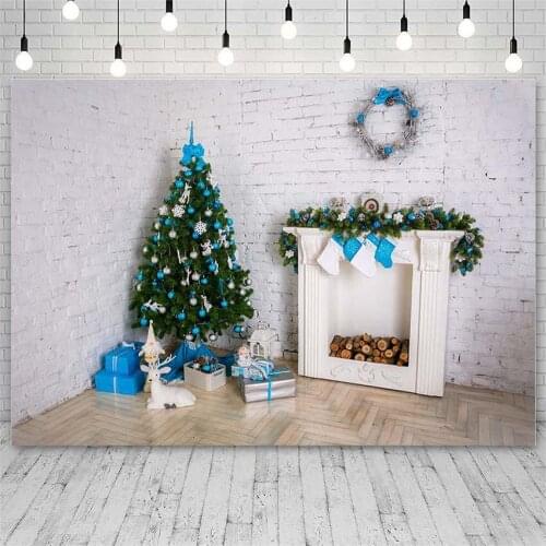 Avezano Christmas Backdrop Tree Winter Fireplace Socks Gift Mistletoe Wreath Decor Photography Background Photo Studio Photozone