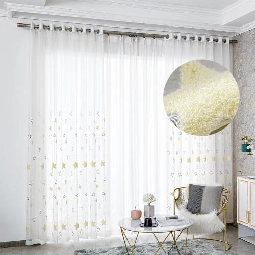 ELKA Star Embroidery Tulle Sheer Window Curtains for Living Room the Bedroom Modern Tulle Voile Organza Curtains Fabric Drapes