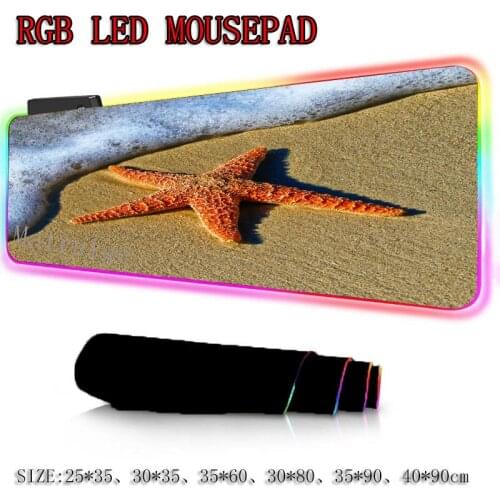 Mairuige Seaside Starfish Large RGB Mouse Pad Black Lock-edge Custom Office Computer Personality Colorful Table Mat Non-slip Xxl