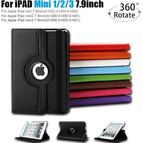 For iPad Mini 1 2 3 Case 360 Degrees Rotating Flip PU Leather Case For iPad Mini 1 2 3 Stand Cases Smart Tablet Cover Sleep Wake