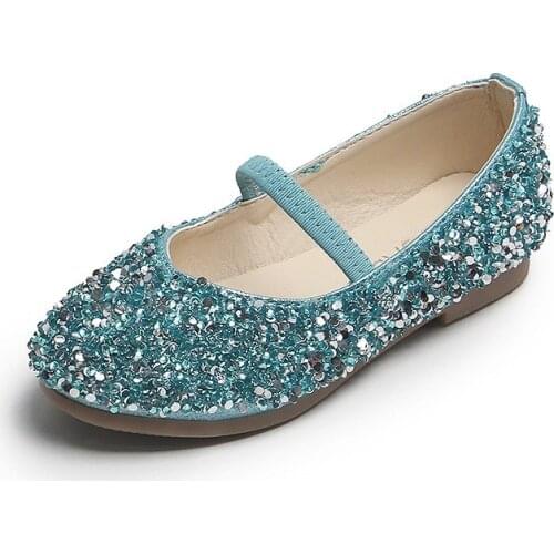 Children Shoes Kids Flats Girls Leather Shoes With Sequins Princess Wedding Party Dancing Model Show Shoes