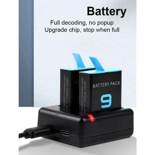 Dual USB Battery Charger 2 Slots Smart Charger Dock Indicator Light for GoPro Hero 9 Black