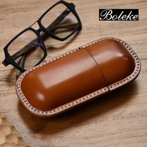 Genuine Leather Eyeglasses Box Vintage Handmade Hard Luxury Portable Spectacle Glasses Storage Bag Case Sunglasses Holder Cover