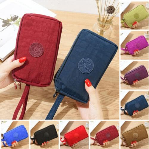 Women Solid 3 Layer Canvas Coin Purse Card Zipper Wallet Holder Phone Bag Gift Card ID Holders Wallets