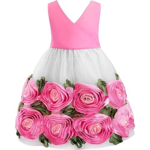 New Vestidos Girls Summer Dress Brand Flower Party Princess Dresses Children Costume for Kids Clothes Pink 2 3 4 5 6 7 8yrs bow