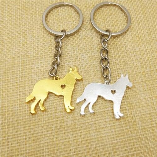 LPHZQH Wholesale Trendy German Shepherd Key Chain Women Bag Pendant Car Key Ring Dog Jewelery Christmas Gift Gold Color