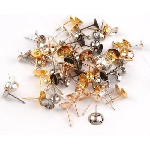 6mm Metal Bowl Head Earrings Pin Needles Earnuts Ear Pad Plugging Back Stopper Setting DIY Earring back Earstud Findings