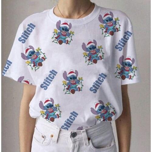 Disney Stitch T-shirt Ladies Men Cartoon T-shirt Fashion Black Oversized T-shirt Hot Sale