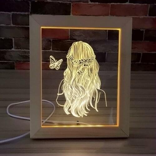 New Design Hot Seller 3D Visual LED Lamp Natural wood Photo Frame Base 3D Illusion Night Light For Acrylic Board