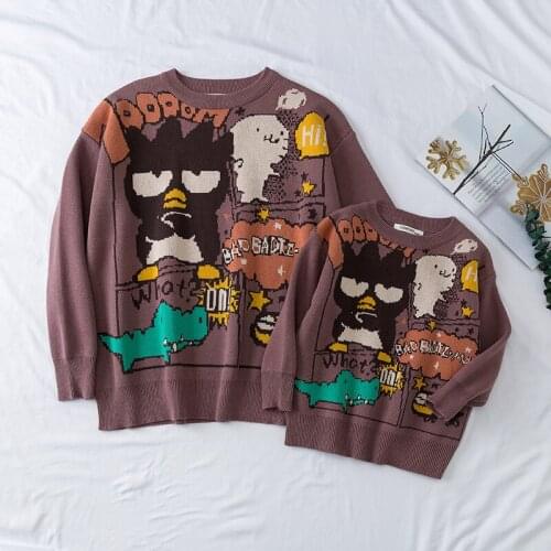 2021 Fall Winter Kids Boy Girl Cartoon Pattern Family Matching Outfits Cotton Knit Sweaters Mother & kids Family Looking Clothes