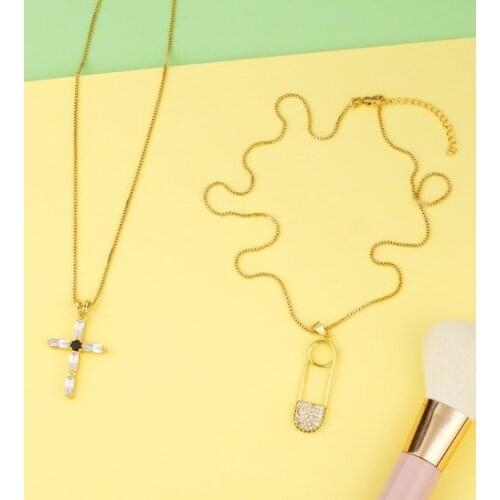 Cross multicolor crystal micro pave cz zircon cubic zirconia necklace silicone Clavicle Snake Chain Choker Pendant fg24