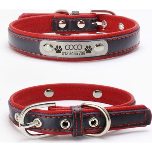 Personalized ID Tag Adjustable Dog Collar Free Engraving Custom Name Puppy Neck Buckle Strap Belt Cat Labrador Genuine Leather