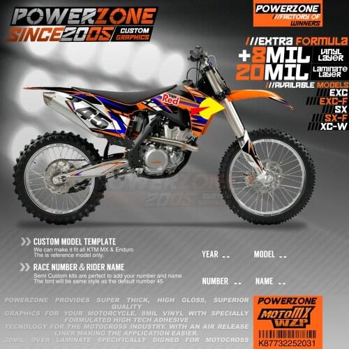 PowerZone Custom Team Graphics Backgrounds Decals 3M Stickers Kit For KTM SX SXF MX EXC XCW Enduro 125cc to 500cc 2011-2016 031