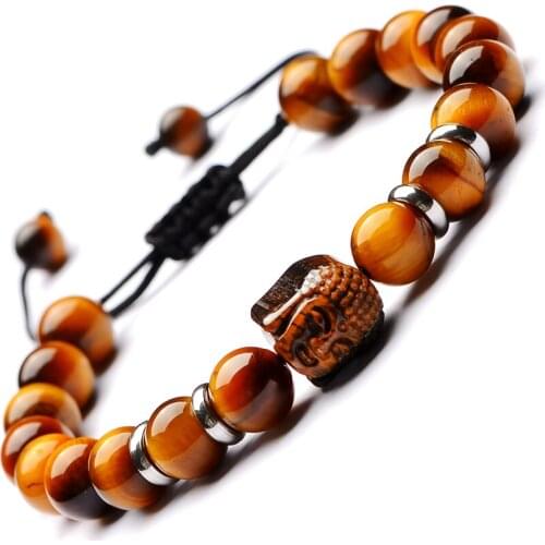 Buddha Head Charm Bracelets High Quatity A Tiger Eye Bracelet for Men Woman Fashion Jewelry Pulseira