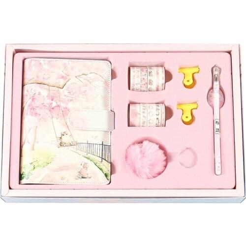 PPYY-Cherry Blossom Sakura 80 Sheet A6 Loose-Leaf Notebook Journal Agenda Planner Set Stationery,Hand Account Book