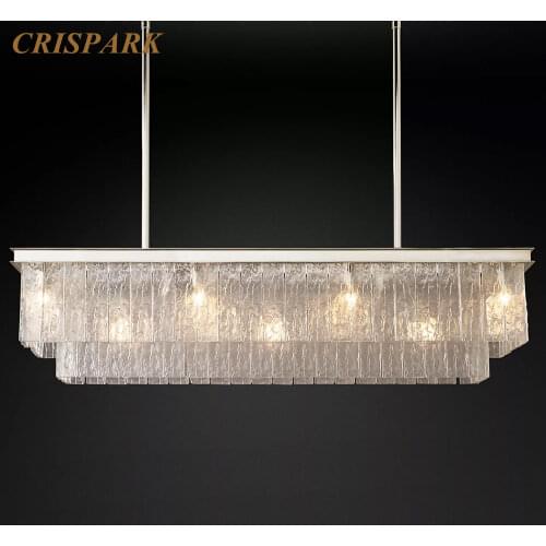 Glace Rectangular Crystal Chandelier Light E12 Water Ripple Creativity Indoor Light Fixture Art Deco Hanging Lamp for Home