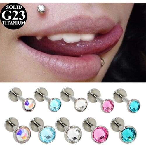1PC G23 3-5mm Titanium Internally Threaded Labret Stud Ear Tragus Cartilage Helix Earring CZ Gem Fashion Body Piercing Jewelry