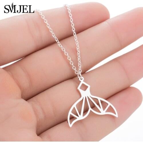 SMJEL Geometric Fairy Whale Tail Pendants & Necklaces Choker Women Trendy Mermaid Tail Jewelry Accessories Collier Friendship