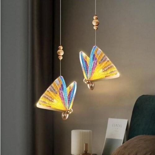 Modern Simple Bar Pendant Lights Butterfly Single Head Luxury Staircase Hanging Lamp Dining Room Kitchen Pendant Lamp