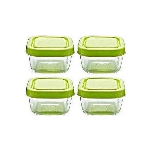 Modern Pasabahce 53223 Snowbox 4 Pcs Glass storage Container 275CC Green organizer storage box органайзер rangement коробка для хранения