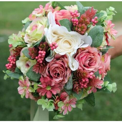 Wedding Flowers Brooch Bouquets Bouquet De Mariage Countryside Style Artificial Wedding Bouquets For Brides Outside Lace