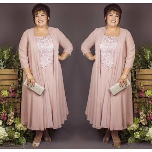 Vintage Mother of the Bride Dresses With Jacket Ankle Length Lace Appliques Chiffon Plus Size Wedding Guest Dress Prom Evening