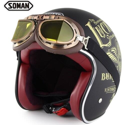 SOMAN Moto Helmet Motorcycle Retro Scooter Vintage Half Face Motorbike Casque SM512
