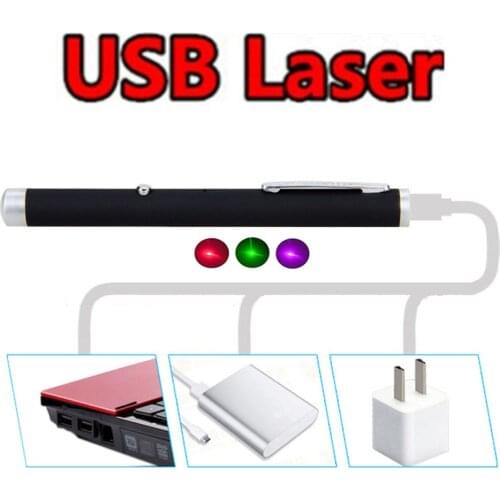 Mini Portable Green Laser Pointer USB Rechargeable Red Dot Purple Laser Pointer Funny Cat Toy Astronomy Conference Pointer Pen