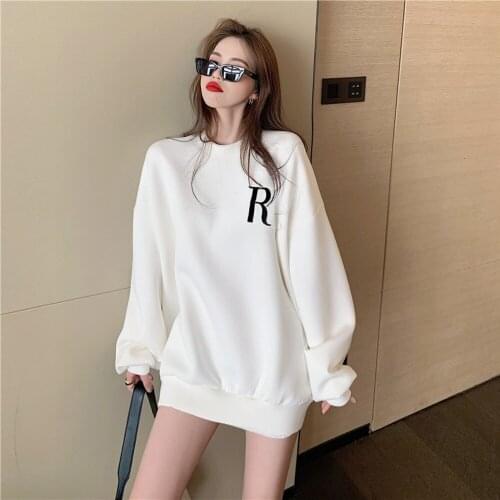 Chic Women Sweatshirts White Black Letther Printed Loose Female Tops Oversized Pullover Long Sleeve O-neck Harajuku Hoodie 2021
