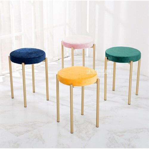 001 Simple Modern Bedroom Dressing Stool Flannelette High Rebound Sponge Vanity Chair Iron Art Makeup Stool Shoe Changing Stool