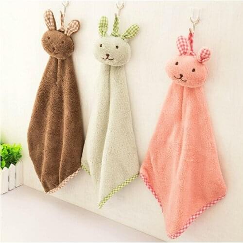 1Pcs Lovely Nursery Hand Towel Soft Plush Fabric Cartoon Animal Hanging Wipe Bathing Towel