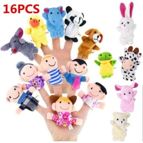 10 or 16pcs Cartoon Animal Plush Finger Puppets Set Cute Dolls