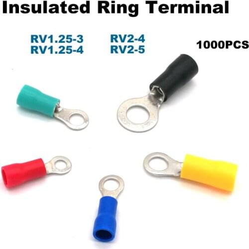 1000pcs Ring Insulated Crimp terminal electrical wire connector RV1.25-3 1.25-4 2-4 2-5 cable wiring terminales ferrules 14awg