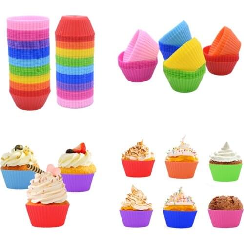 12pcs/set Colored Silicone Cake Cup DIY Baking Cakes Molds Silicone Cupcake Cups Kitchen Cooking Bakeware Tools Cupcakes Decor