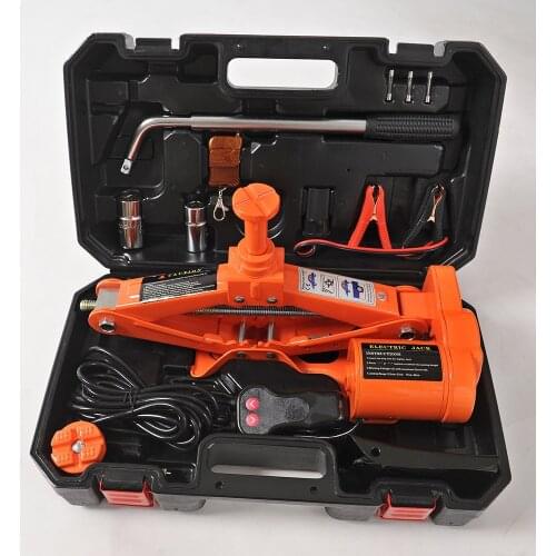 12V 3ton Electric Car Jack with Manual Wrench & Wheel chock&wireless remote Electric Auto Lift Scissor Jack Lifting Tool QZ041